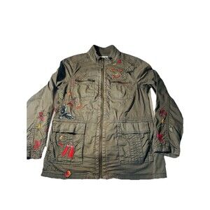 Sonoma Life + Style Jacket Spring Large Green Utility Cargo Cotton Embroidered